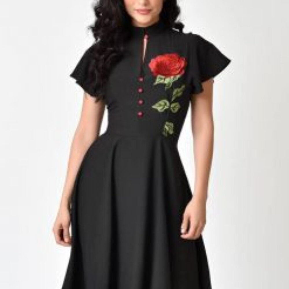 Unique Vintage Red Rose Baltimore Swing Dress